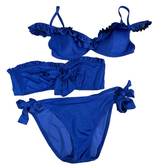 Betsey Johnson Other - Betsey Johnson Bikini Set 3 Piece Blue 2 Tops, 1 Bottom Medium